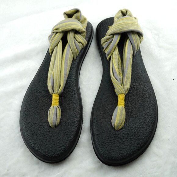 Sanuk Yoga Sling 2 Sandals Gray Yellow Striped‎ Size 10 - Picture 2 of 8